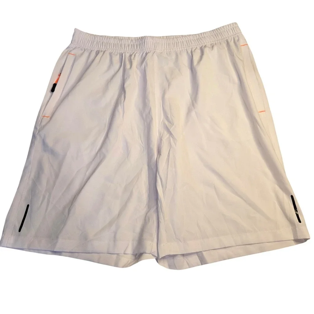 Mens White Athletic Performance Shorts XL Zipper Pockets Reflective Training